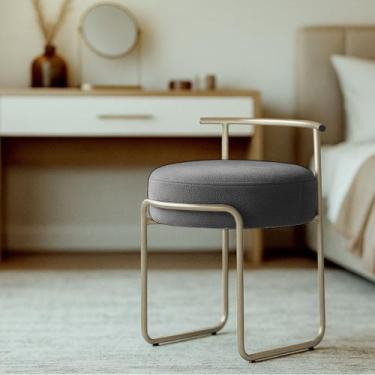 Imagem de Puff Sala Redondo Evans Base Metal Champagne Tecido Boucle Cores - Cas