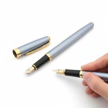 Imagem de Caneta Fina Tinteiro Pena Luxo Presente 24h C. Tinta Tinta Preto Exter