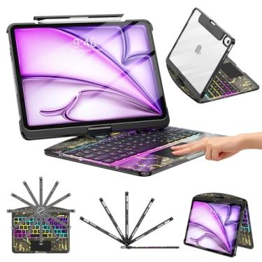 Imagem de Capa transparente com teclado sem fio para iPad Air de 13 polegadas (M3/M2, 2025/2024)/iPad Pro 12,9 polegadas (6/5/4/3 gerações) 2018 2020 2021 2022, retroiluminação em 7 cores, suporte para lápis e