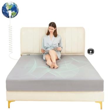 Imagem de Lençóis de cama com 5% fibra de prata pura e 95% algodão orgânico aterrado para melhorar o sono e reduzir a ansiedade de estresse (cinza, King)