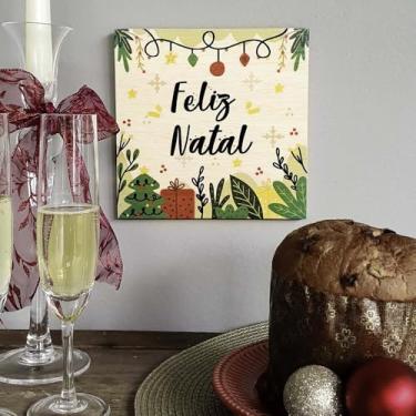 Imagem de Quadrinho Natalino Feliz Natal Compensado 19x19x1cm Decoração