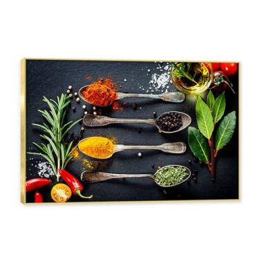 Imagem de NHLDZYH Moldura dourada. Tela decorativa cozinha, arte vintage especiarias coloridas, arte de parede quadros para sala de estar quarto cozinha. B31. 50x75cm