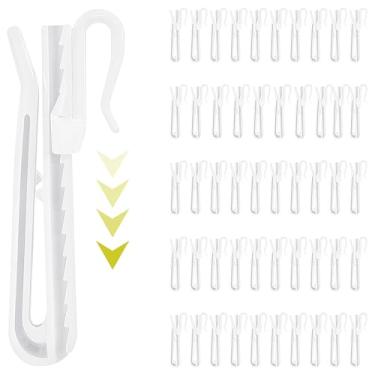 Imagem de 50 ganchos de plástico para cortinas, ganchos ajustáveis para cortinas, pregas, sistema de catraca, gancho de prega para cortinas plissadas, gancho de pino para cortinas de chuveiro de porta de janela