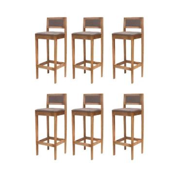 Imagem de Kit 6 Banquetas Assento Encosto Estofado em Linho Hellen cor:mel com p