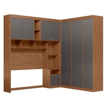 Imagem de Guarda Roupas De Canto Com 7 Portas E 4 Gavetas E Cabeceira Lugano Santos Andirá Jatoba-grafitte