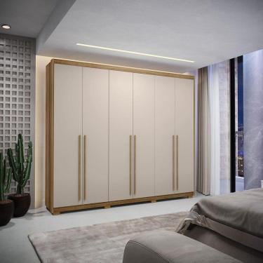Imagem de Guarda-roupa Dubai Majestic 6 Portas 6 Gavetas Com Maleiro Interno Nature/fendi 100% Mdf - Vila Rica