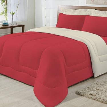 Imagem de Edredom Dupla Face 100% Algodão Malha Queen Gran Moratta 01 Peça - Palha/ Vermelho
