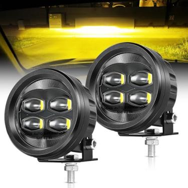 Imagem de Faróis de neblina de LED amarelo SAE, OFFROADTOWN 2 peças de 9 cm redondas aprovadas pelo DOT Faróis de neblina Street Legal Round Yellow LED Pods Cut Off Low Beam Offroad Driving Light para caminhões