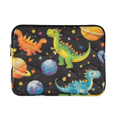 Imagem de Capa acolchoada para laptop, dinossauros, espaços, preta, à prova de choque, capa protetora para notebook de 13 polegadas