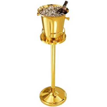 Imagem de Balde de gelo com suporte balde de gelo champanhe para festa aço inoxidável balde de champanhe em pé balde de vinho no suporte para bar de cerveja churrasco casamento KTV clube cozinha e bar, ouro, 1