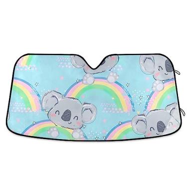 Imagem de Coala fofo com protetores solares de carro arco-íris para janela frontal, viseira de para-brisa, acessórios de verão para carro