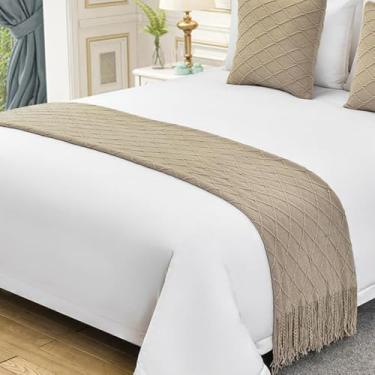 Imagem de Lenço de corredor de cama de hotel toalha de cama de malha com borlas cobertor de cama proteção de cama moderna colchas decorativas para solteiro queen king tamanho cáqui |apenas 1 fronha 45 x 45 cm