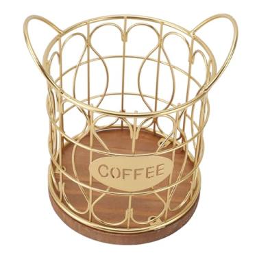 Imagem de TOPINCN Suporte para Cápsulas de café, Suporte para Cápsulas de Espressos de Metal de Grande Capacidade, Cesta de Armazenamento Com Base de Madeira para Bancada de Cozinha, Estação de (Ouro)