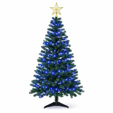 Imagem de Kit Árvore de Natal Verde Decorativa, 1,80m, 320 Galhos, com Cordão Luminoso Azul 8m e Estrela Dourada 15cm, Decoração Natalina Completa