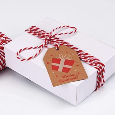 Imagem de ZJchao Barbante de Natal Vermelho Branco Corda Branca Algodão tricô Diy Christmas Embrulhando Barbante para Embrulho de Carne Cena