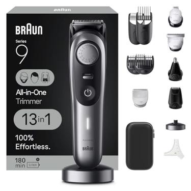 Imagem de Braun Kit de barbear masculino multifuncional Série 9 9440, barba 13 em 1, rosto, nariz, aparador de orelha, aparador de cabelo, aparador de corpo e paisagismo