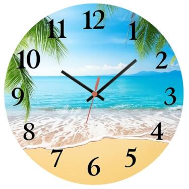 Imagem de Relógio de Parede Decorativo Praia e Mar 29cm Silencioso, Adesivado Ideal para Sala de Estar, Quarto Para Famílias Amantes do Estilo Marinho(marepraia05)