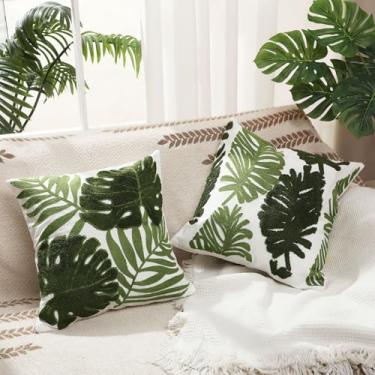 Imagem de Gilprop 2 capas de almofada bordadas, 45,7 x 45,7 cm, fronhas quadradas, padrão boho, capas de almofada para cama, sofá, sala de estar, decoração de casa (folhas grandes)