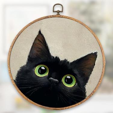 Imagem de XFN Decoração de parede redonda de gato preto fofo, arte de parede de gato preto vintage para decoração de sala de estar, quarto, cozinha, banheiro, presente ideal para amantes de gatos, amantes de