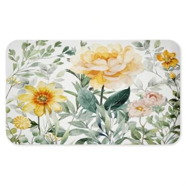 Imagem de Tapete antifadiga para jardim de flores amarelas, tapete ergonômico acolchoado para cozinha e pé com suporte antiderrapante, tapete confortável ecológico, design de Kim Allen, 76 cm x 45 cm