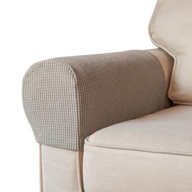 Imagem de BAHULA Capas elásticas para apoio de braço de elastano para cadeiras, sofás, poltronas, poltronas, poltronas, poltronas, poltronas e poltronas, antimanchas e laváveis, conjunto de 2, cinza-acastanhado