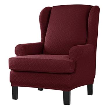 Imagem de Capas de poltrona, 2 peças, capas de cadeira de asa elástica, capas de elastano, capas de sofá com encosto de asa antiderrapante, protetor de móveis para sala de estar, vermelho