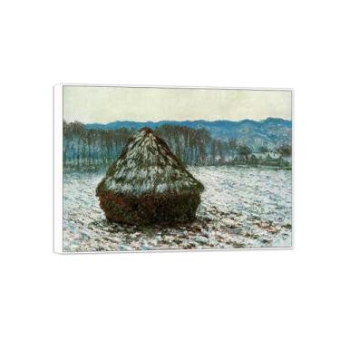 Imagem de BMZFYBS Claude Monet Famosa impressão em tela de parede pronta para pendurar - Grainstack-quadro branco para decoração de sala de estar 80 x 115 cm 31 x 45 pol