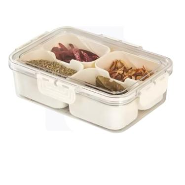 Imagem de Organizador de Geladeira Multiuso Ovo Tempero Bandeja E Tampa Acrílico Cor Organizador 4 Divisorias Médio