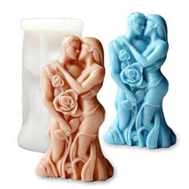 Imagem de Japleed Molde de vela de silicone para Dia dos Namorados romântico casal abraçado com design rosa fondant chocolate bolo sobremesa decoração molde 3D amor vela sabão cera resina concreto arte