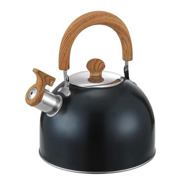 Imagem de Chaleira de chá de 2 litros com alça antiescaldante, chaleira de aço inoxidável preto engrossado de grau alimentício, melhor para ferver água, preparar chá e fazer café (2 L)