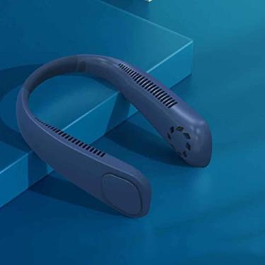 Imagem de AEWFRRV Mini ventilador de pescoço ventilador portátil sem lâminas recarregáveis ventiladores suspensos sem folhas refrigerador de ar ventiladores de pescoço vestíveis (cor: branco) yubin1993 (cor: azul)