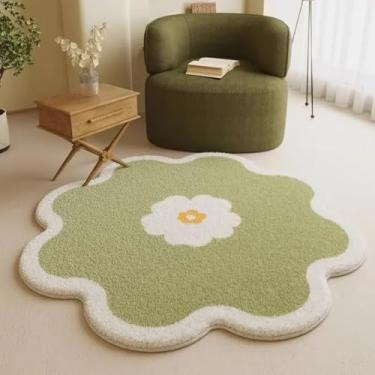 Imagem de Tapete de pelúcia macio e fofo em formato de flor, tapete simples para decoração de sala de estar, lavável, para quarto, cabeceira (tamanho personalizado/J)