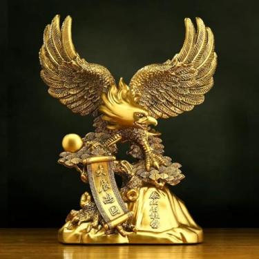 Imagem de FENNYYAR Estátua de águia de cobre, 26 cm, 26 cm, atração de riqueza, sala de estar e decoração de escritório, presente de abertura para empresa