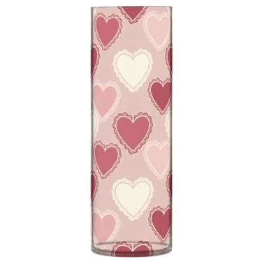 Imagem de CEBUGI Vaso de flores com estampa de corações 10 x 30 cm, vaso cilíndrico para flores, vaso transparente inquebrável para festa de casamento, decoração de casa