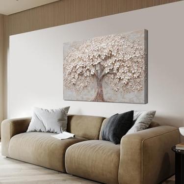 Imagem de Arte de parede em tela, arte de parede, moderna botânica, imagens para sala de estar, árvore da vida, decoração de arte de parede, flores brancas, arte de parede, arte em tela, decoração de parede