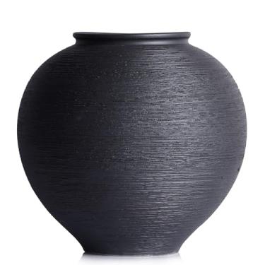 Imagem de Vaso grande de cerâmica Blak – Vaso rústico de fazenda de 22 cm para decoração de casa, sala de estar, mesa, banheiro, férias, decoração de casamento (preto, 23 cm)