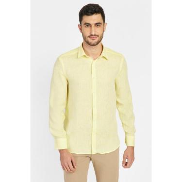 Imagem de Camisa Aramis Manga Longa Slim Linho Irlandês Amarelo-Masculino