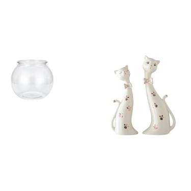 Imagem de Whtkoph Vaso Decorativo Transparente em Formato de Aquário Pequeno para Mesa de Escritório, com Esculturas de Casal de Gatos, Estátua de Animal, Presente de C
