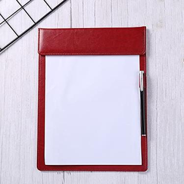 Imagem de Pranchetas 5 pacotes A4 quadro de escrita clipe para prancheta de couro multicolorido er placa de escrita para assinatura comercial com inserções de caneta (vermelho/preto/borown) para enfermeiros