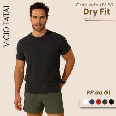 Imagem de Camiseta Masculina Dry UV 100 Manga Curta Lisa com Elastano Malha Visco Lycra Academia Treino-Masculino