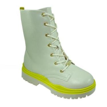 Imagem de Bota Infantil Molekinha Coturno Zíper - Creme e Verde - 33-Feminino