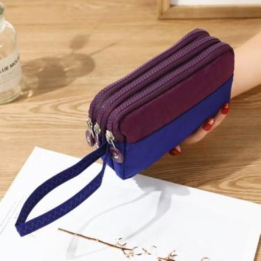 Imagem de Bolsa para moedas de três camadas, impermeável, criativa, de nylon, simples, portátil, estilo coreano, contrastante (Dark Rple)