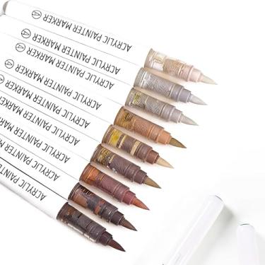 Imagem de Liulich Marcadores de tinta acrílica, série de cores sólidas, conjunto de 9 canetas de tinta acrílica, ponta de pincel, canetas de tinta acrílica para pintura rupestre, canecas de cerâmica, madeira