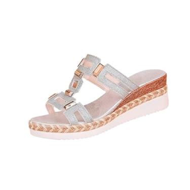 Imagem de Sandálias femininas de bico redondo com bico aberto para uso casual versátil com design de um pé, Prata, 36