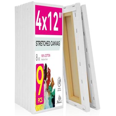 Imagem de PHOENIX Lona Esticada Estreita para Pintura 4X12"/9 Pacote Econômico, 8 Onças Triplo Preparado Perfil de 5/8" 100% Algodão Tela Em Branco Branca, Tela com Moldura Retangular para Óleo Acrílico e Arte