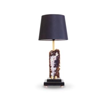 Imagem de Abajur Chapa de Ágata Natural Banho Ouro na Base de Madeira Preta