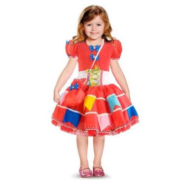 Imagem de Vestido Festa Junina Infantil Rosa Luxo Com Bolsa e Corselet - Fantasi