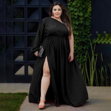 Imagem de Vestido Feminino Plus Size Longo Manga longa Única Ajustável Ao Corpo 