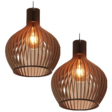 Imagem de 2 Lustre Pendente Sala Grande Luminária De Teto Cor Marrom - Tayshop