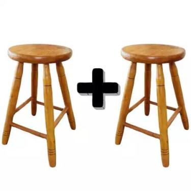 Imagem de Kit de 4 Bancos de Madeira Macia - 50 cm de Altura, Banco Médio, Ideal para Casa, Bar e Restaurante, Banqueta Tamborete Prática e Versátil (2,Natureza)